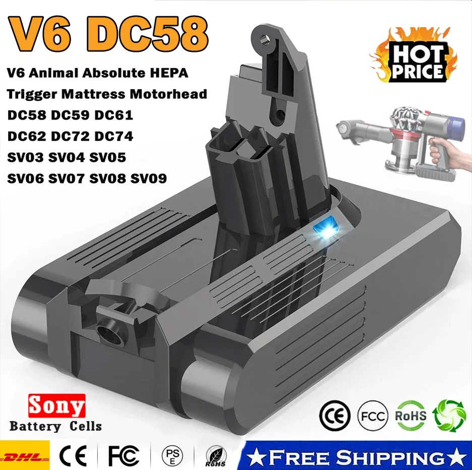 Für Dyson V6 Akku 21,6V 6000mAh Li-Ionen-Akku für Dyson DC62 DC58 DC59 DC61 DC62 DC74 SV07 SV03 SV09 Staubsauger-Akku