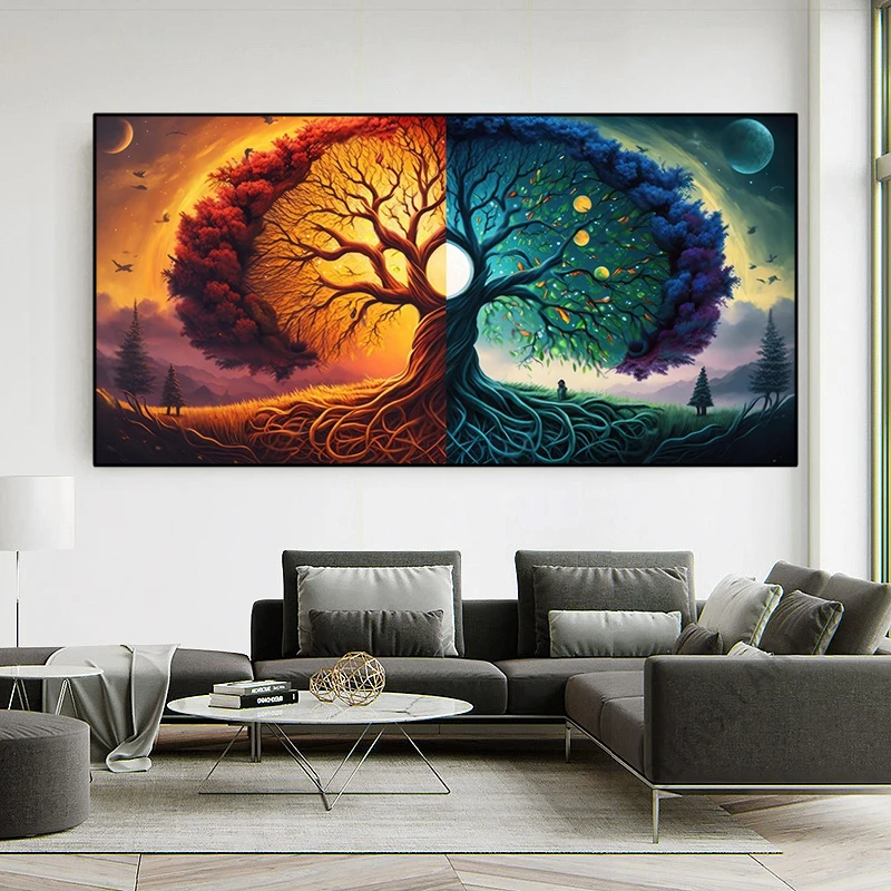 Abstract Fantastic Life Tree Canvas Painting Modern Colorful Tree Landscape Posters and Prints for Living Room Home Decoration