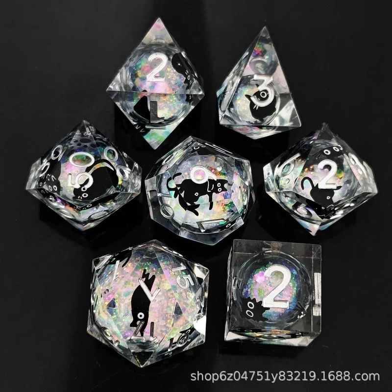

Cat Themed Sharp Edge Sand Dice Set Resin Polyhedral Dice for DND COC Role Playing Games Classic Team Board Game Dice