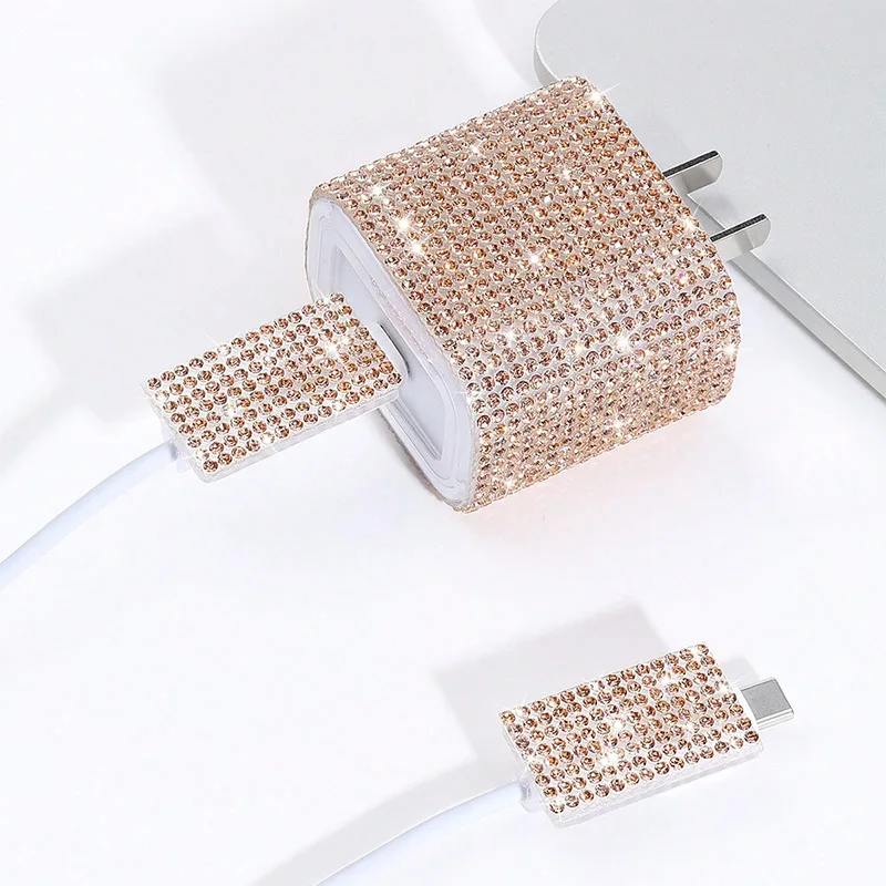 3pcs Set Luxury Diamond Set Charger Cover For IPhone 18W-20W Sparkle Clear Charge Protection Cover Charger Sleeve Accessories