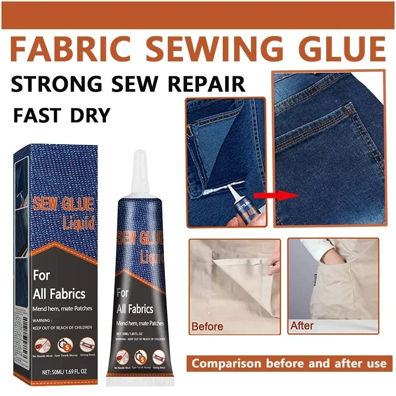 50ml Fabric Sewing Glue Fast Drying Clothes Mending Liquid Leather Repair Patches Kit With 2 Tools High Viscosity Craft Supplies view 4