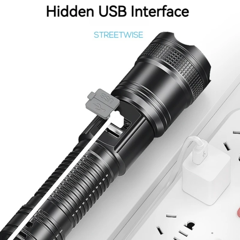 Lachende Haai Sd1030 Zoombare Zaklamp, M60 Usb Oplaadbare Plastic Fakkellamp, Met Power Display, Voor Buiten Kamperen