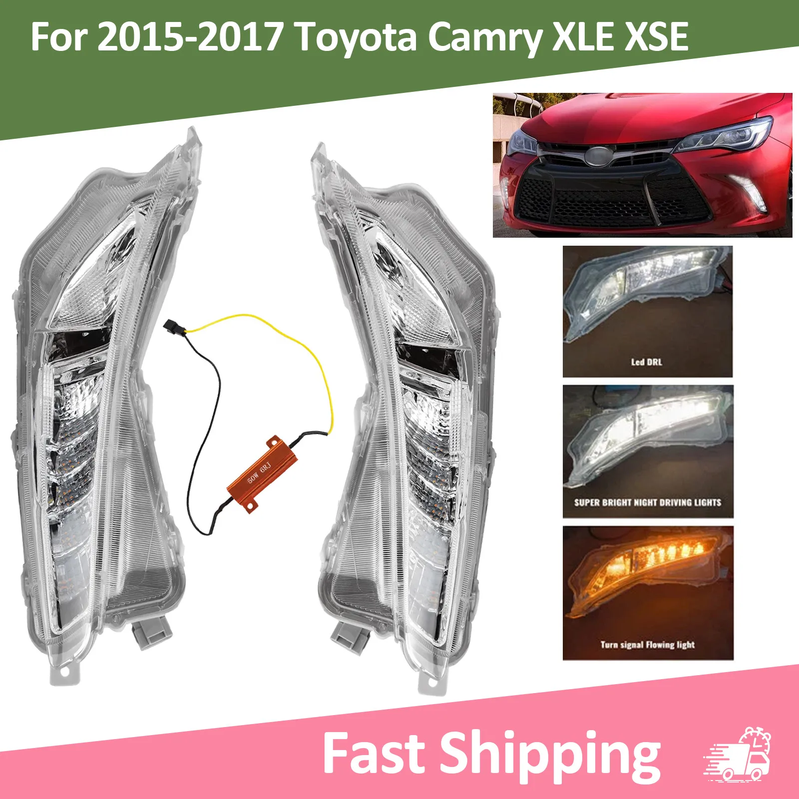 

Fit 2015-2017 Toyota Camry XLE XSE LED DRL Fog Light Sequential Turn Signal Lamp