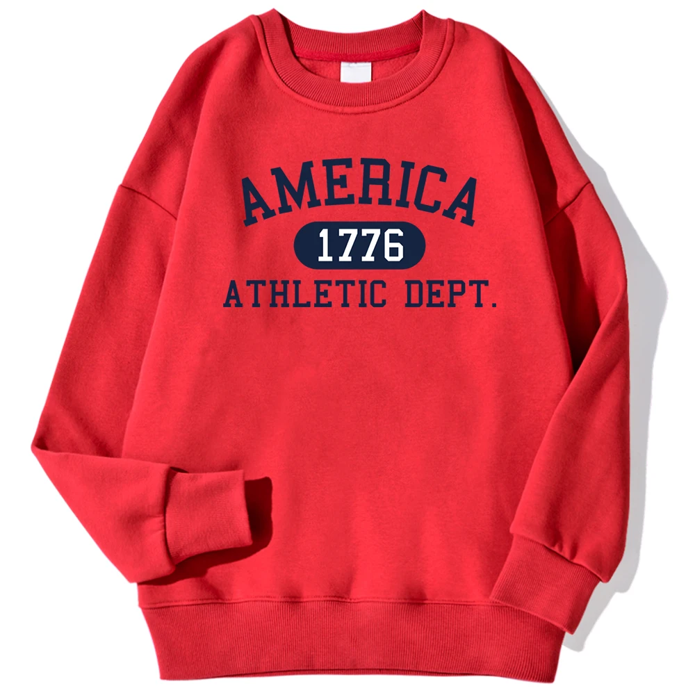 America 1776 Athletic Dept Letter Print Man Sweatshirt Autumn Kawaii Hoodie Trend O-Neck Loose Pullover Autumn Casual Sportswear