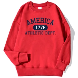 America 1776 Athletic Dept Letter Print Man Sweatshirt Autumn Kawaii Hoodie Trend O-Neck Loose Pullover Autumn Casual Sportswear