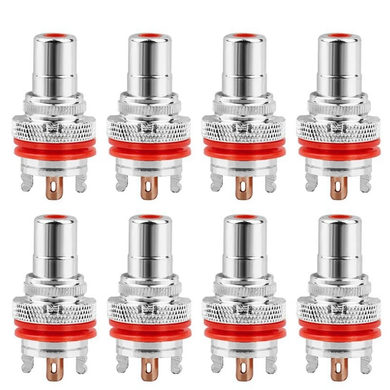 8PCS RCA Connector Female HiFi Audio Jack Speaker Connectors RCA Lotus Plug RCA Socket Chassis Plugs, Red Circle