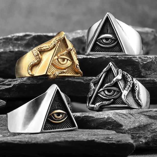Freemason Illuminati Triangle Masonic Stainless Steel Mens Rings Punk for Male Boyfriend Biker Jewelry Creativity Gift Wholesale AliExpress