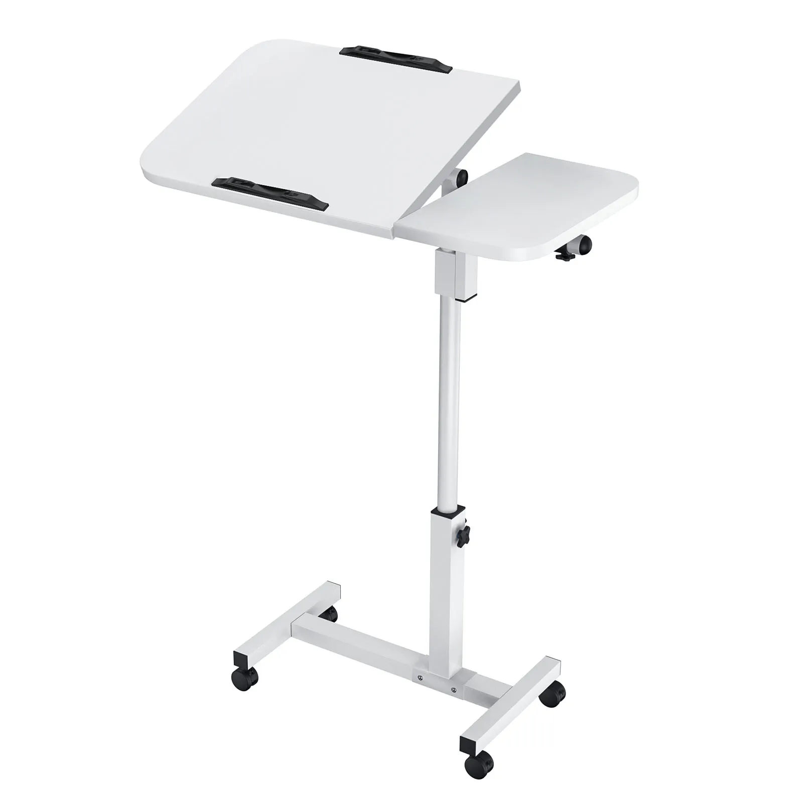 Verstellbarer Laptop-Ständer mit 360°-Drehfunktion °   Mobiler Steh-Computertisch mit Rollen, neigbarer Tischplatte, Computerwagen, Beistelltisch für Büro und Zuhause, weißer Laptoptisch