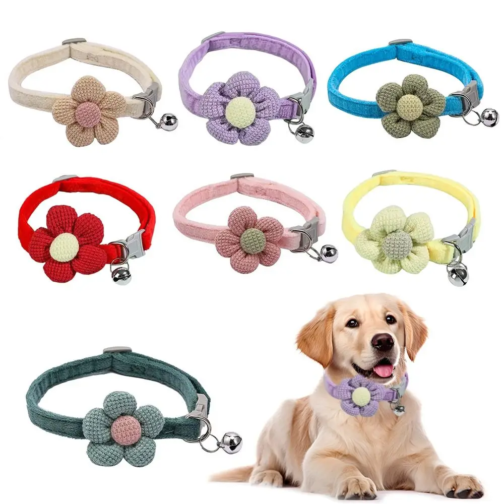 with Bells Cat Collars Plush Teddy Pomeranian Collar Adjustable Dog Collars With Flower Pet Accessories Dog Cat