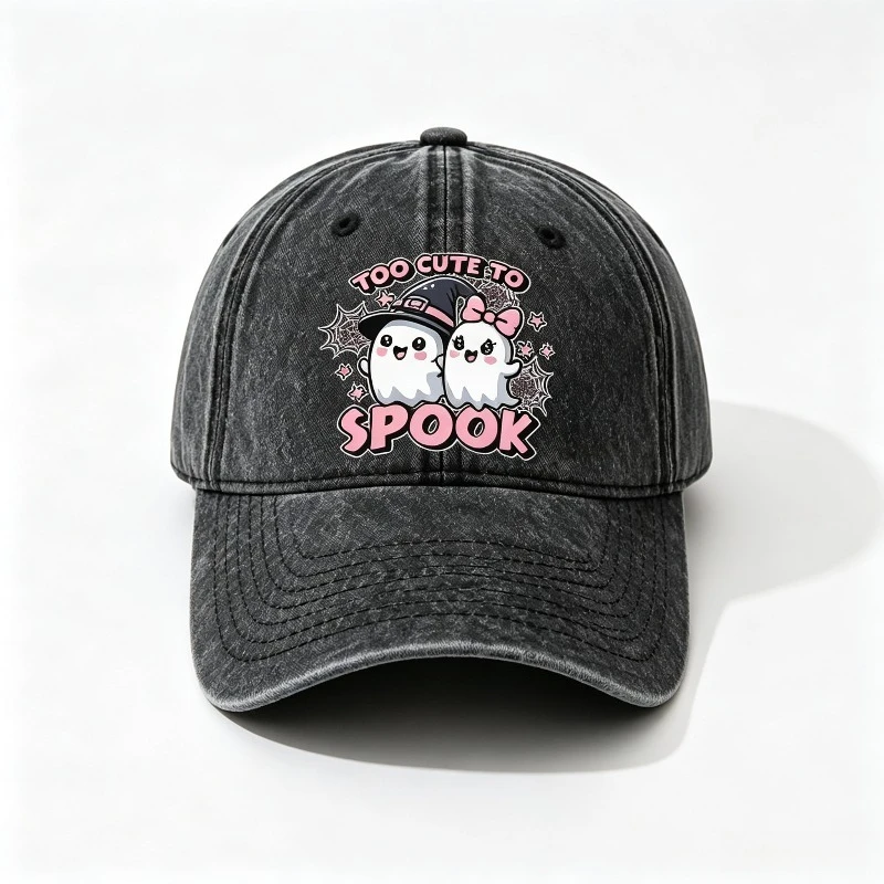 Distressed Washed Baseball Cap Too Cute To Spook Cute Ghost Print Adjustable Unisex Hat Retro Halloween Casual Outdoor Sun Hat