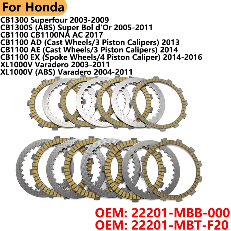 

Motorcycle Clutch Friction Disc Plate Kit For Honda CB1300 Superfour CB1300S CB1100 CB1100NA AC AD XL1000V Varadero