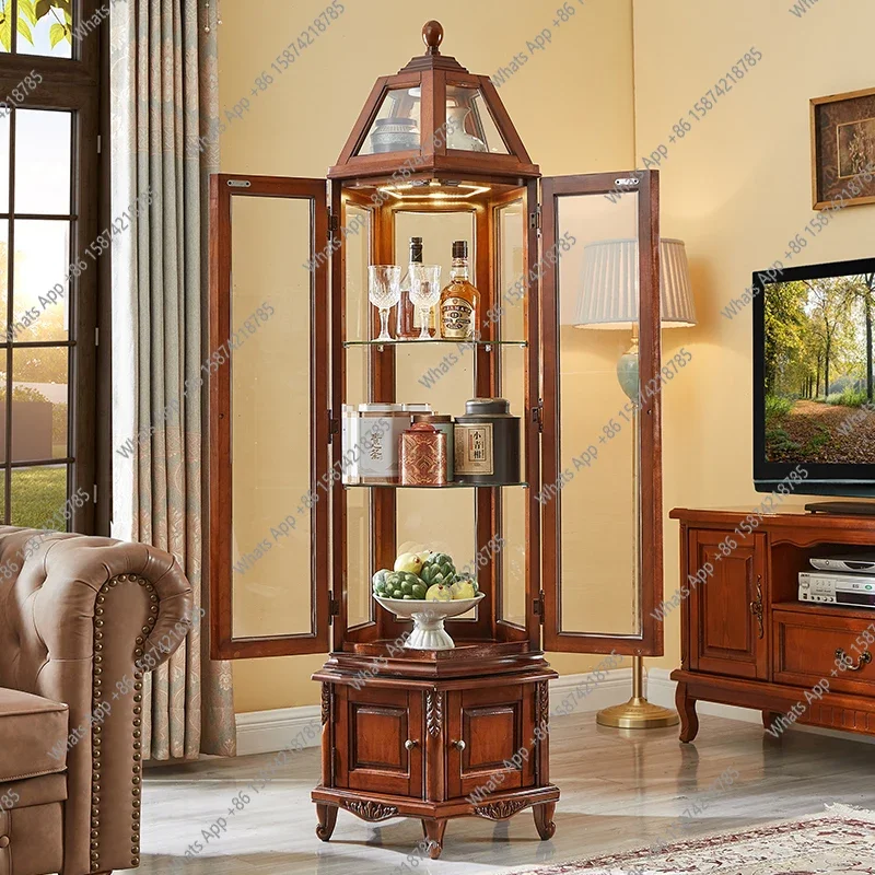 

Винный шкаф из цельного дерева C, ювелирные изделия для гостиной можно вращаться, чтобы отображать шкаф для хранения чайного сервиза, средневековый стеклянный винный шкаф