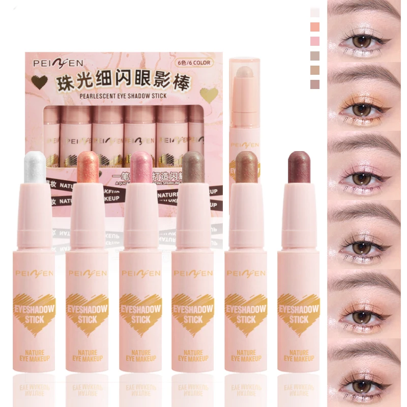 6pcs Suit Pearlescent Fine Flash Eye Shadow Stick, Waterproof, Anti Smudge, No Fly Powder, Suitable for Novices and Experts