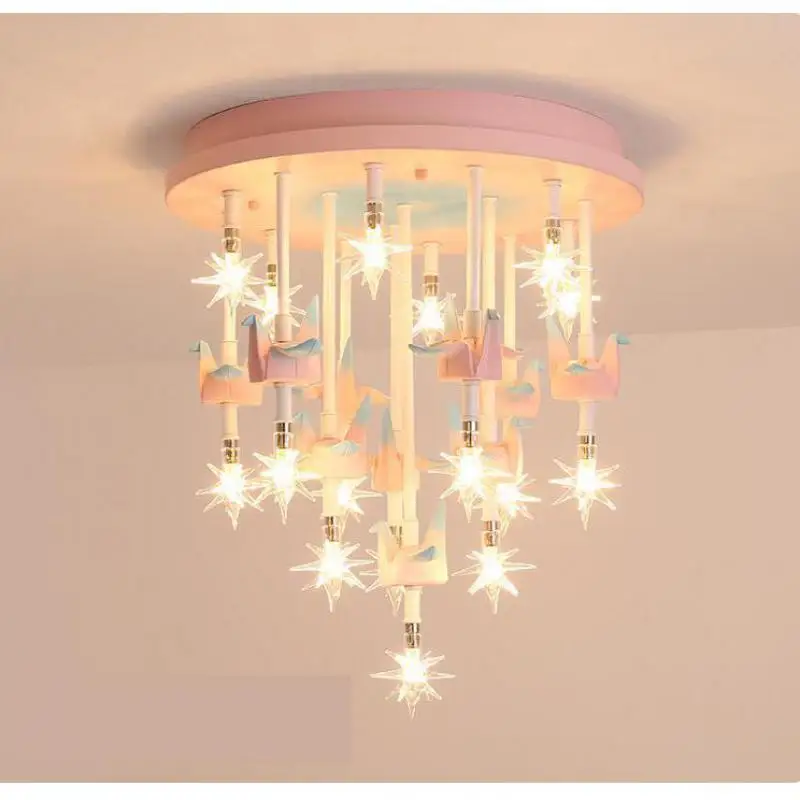 Nordic net red ceiling lights children's bedroom lamp warm and romantic girl princess room star ceiling lamp girl pink led lamp