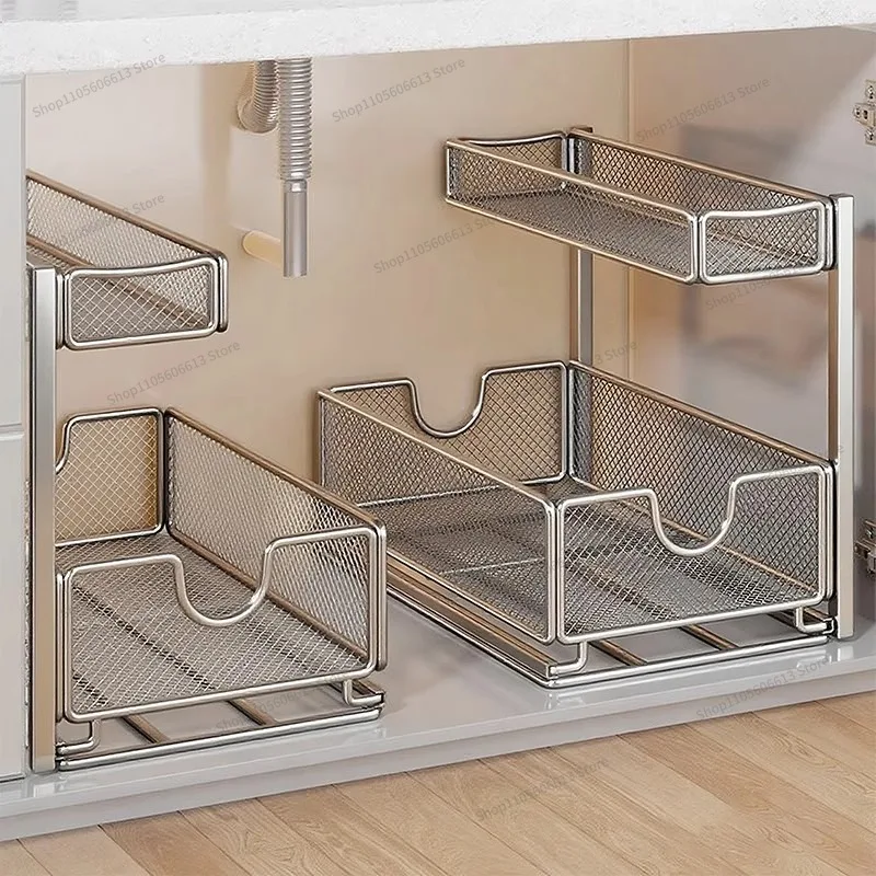 For Kitchen Sink Pull-out Multi-layer Pull-out Basket Storage Rack Multi-functional Cabinet Compartment Storage Basket