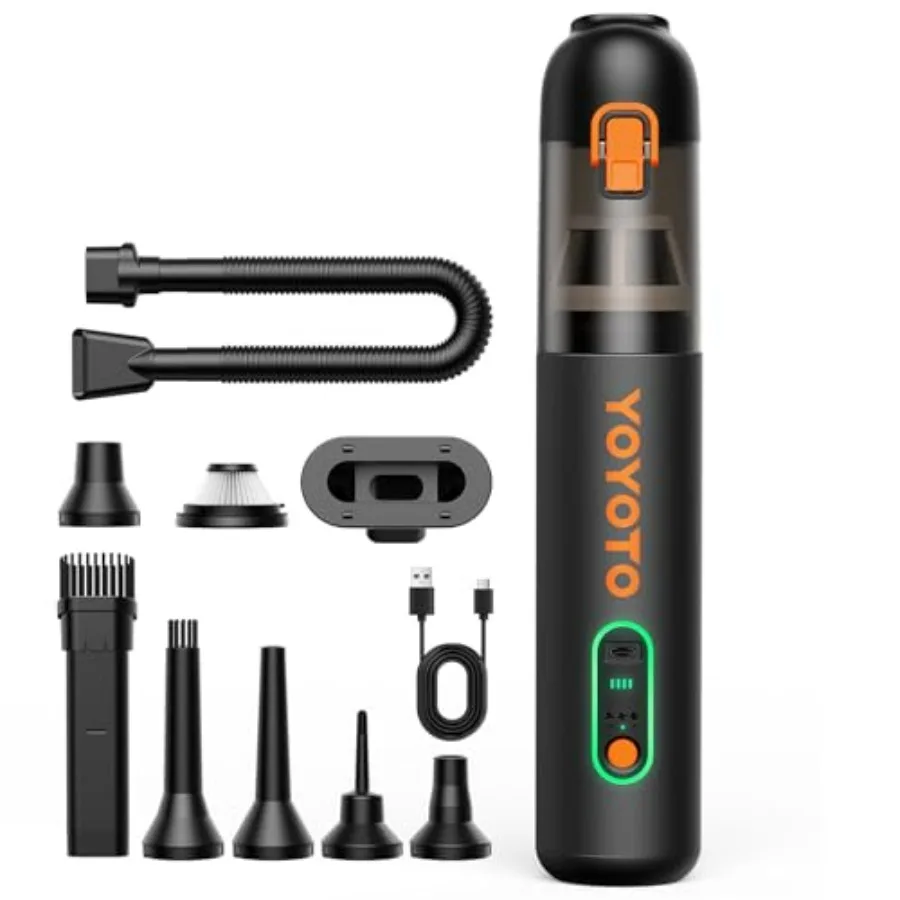 Car vacuum for home office use, ABS plastic body in black, 21000Pa suction power with 3 modes and 4-in-1 versatility, ultra-lig