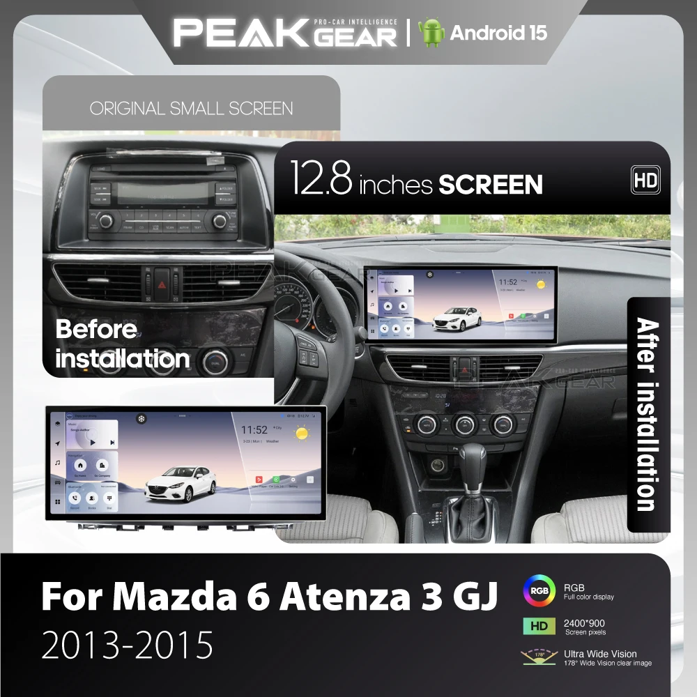 12.8inch For Mazda 6 Atenza 3 GJ 2013-2015 Car Multimedia Video Player GPS navigation Android auto Carplay 4G wifi 360 camera