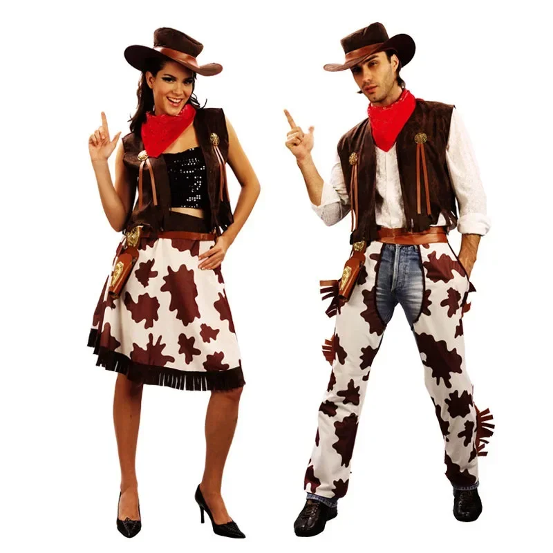 Crianças adultos oeste 카우보이 코스프레 traje meninos meninas masculino feminino desempenho trajes vestido festa purim dia bruxas