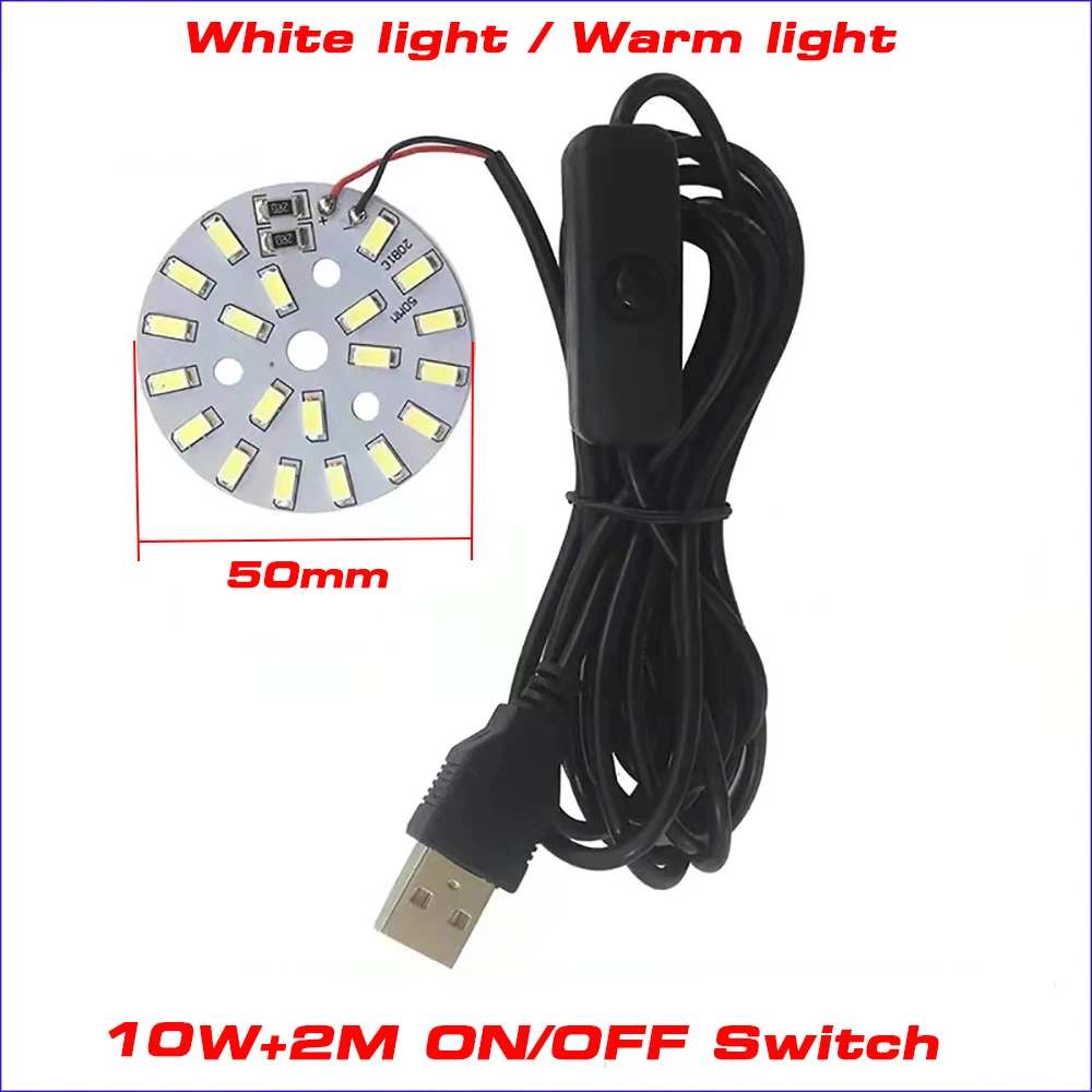 1 szt. Lampy LED DC5V źródło światła USB uniwersalne z ciepła, jasna/białym światłem 2W 10W na 2 metry włącznik/wyłącznik czarna linia.