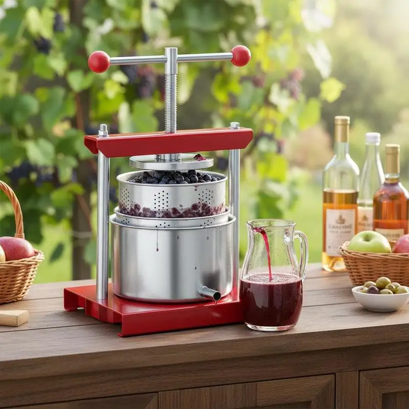 3L Manual Juice Extractor 0.8 Gallon For Home Kitchen Orchard Vineyard, Double Barrels Cider Press Apple Grape Tincture Honey Olive Oil Making Tool T-Handle Operation Silver Color Professional Grade Metal Construction