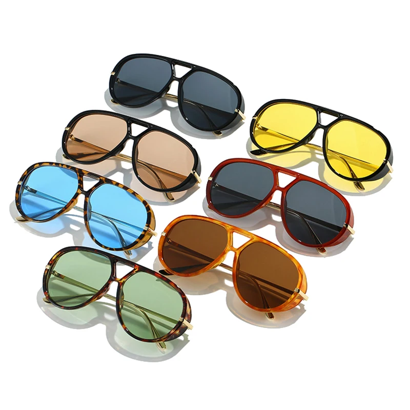 Popular Fashion Double Bridges Pilot Women Oversized Sunglasses Retro Candy Color Gradient Eyewear UV400 Men Punk Sun Glasses image 4