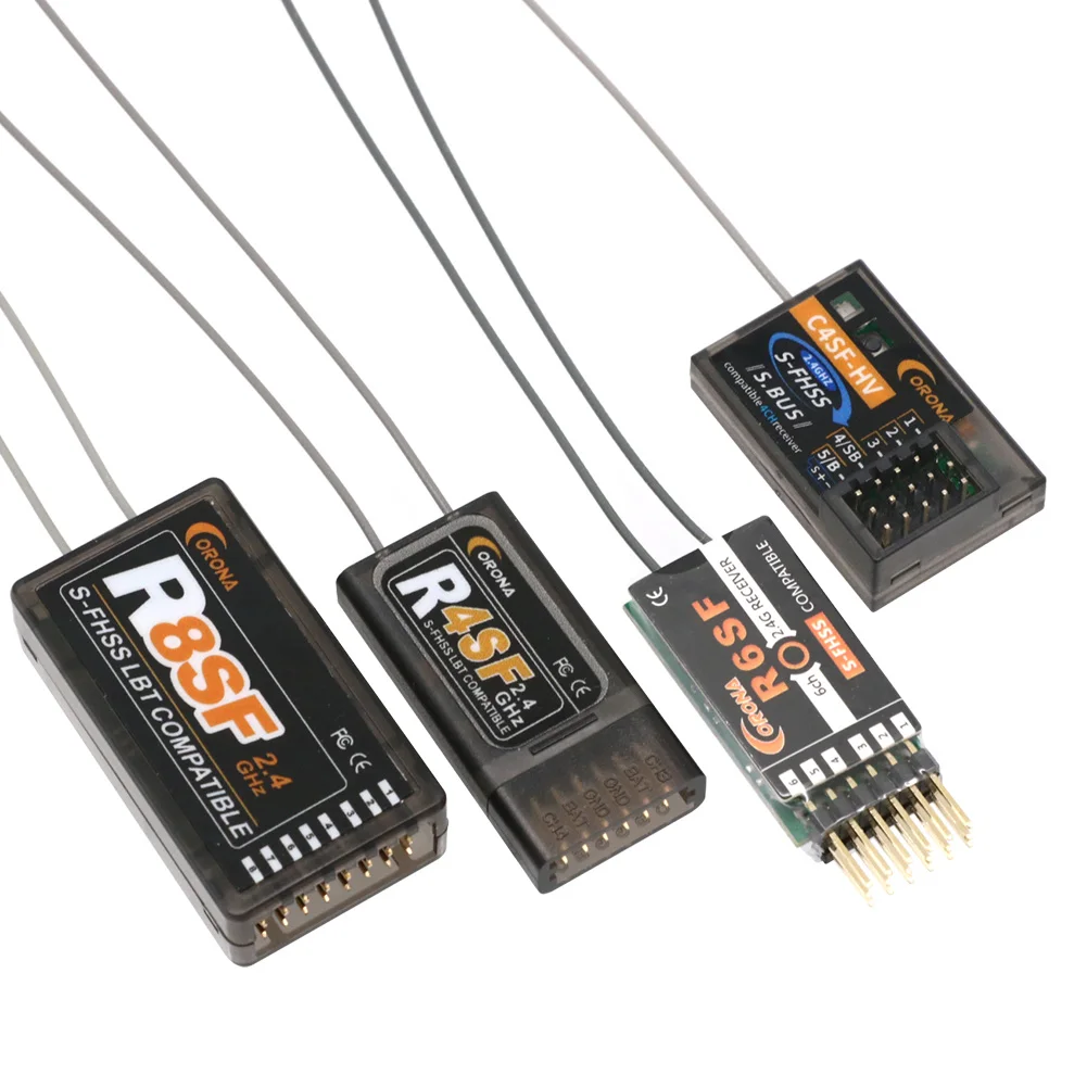 코로나 2.4GHz R4SF R6SF R8SF C4SF-HV S-FHSS/FHSS 호환 수신기 (후타바 S-FHSS T6 14SG RC 드론 비행기 자동차 보트 모델용)