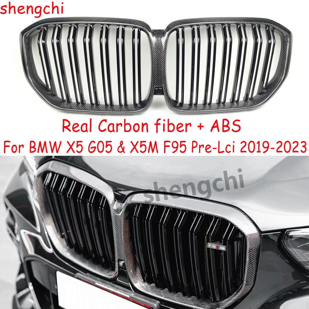 G05 griglia nera lucida in vera fibra di carbonio a 1 lamella/2 lamelle per BMW X5 G05 X5M F95 griglia paraurti anteriore accessori Auto 2019-2023