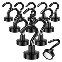 10pcs black magnet hooks 18 pound strong Neodymium magnet hooks heavy duty epoxy coating magnetic cruise hooks for refrigerators