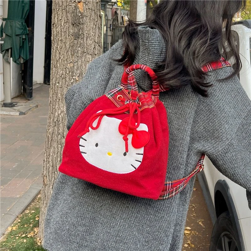 Sanurgente-Sac à main Hello Kitty pour filles, mini sacs à dos de Noël de dessin animé, sac à main vintage, style japonais et coréen, mode initiée, Y2k, rouge