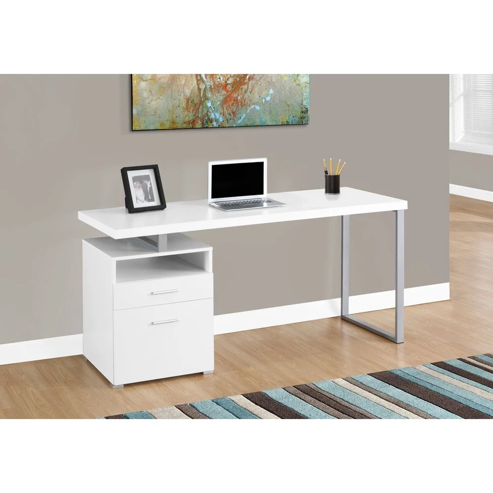 Compact Computer Desk with Storage Drawers Home Office 60 Inch White Laminate Workstation Sturdy Metal Frame