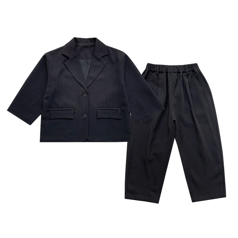 Boys Coat+Pants Kids Suits Tracksuit 2PCS/Set 2023 Black Spring Autumn Cotton Outfits Jogging Suit Children Clothing