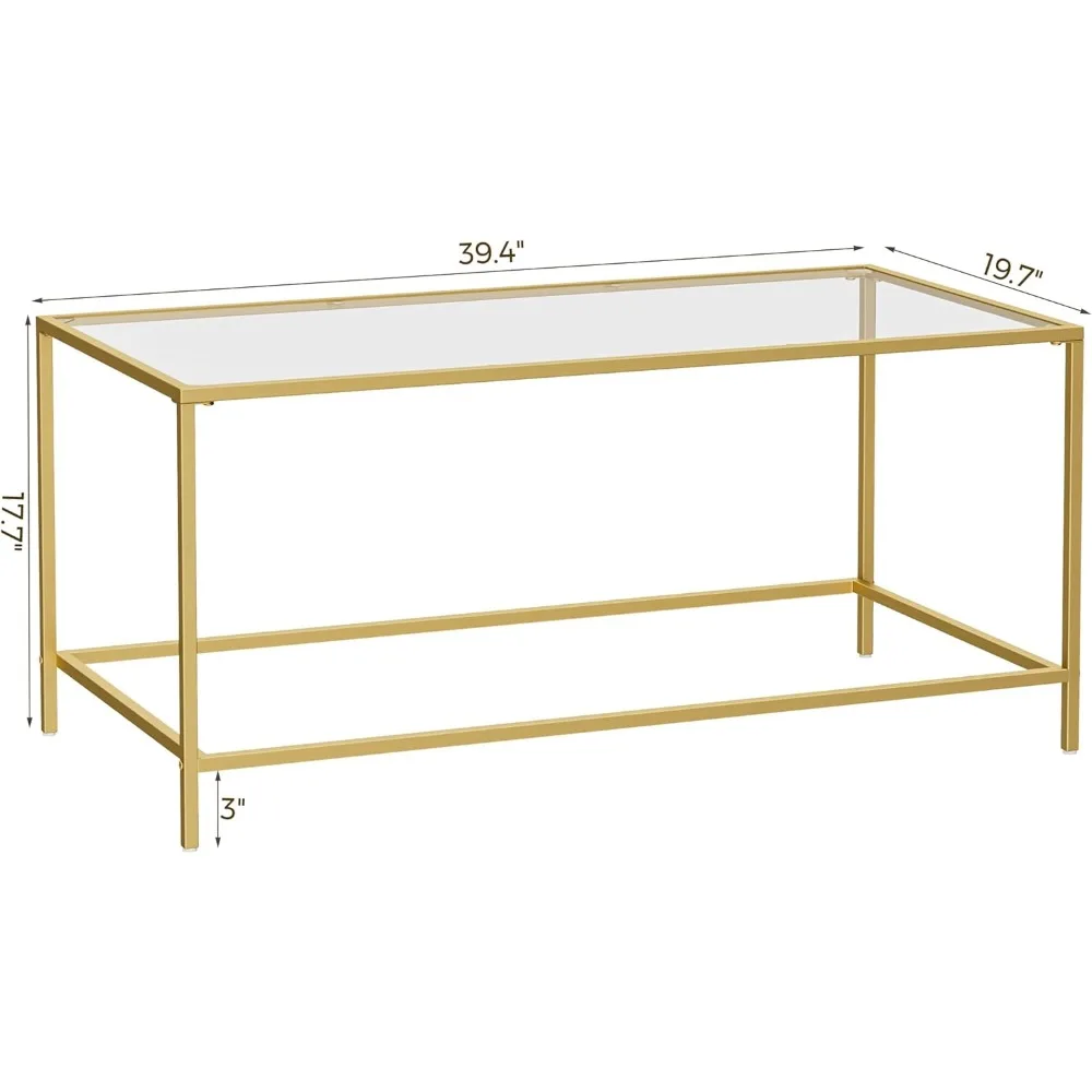 طاولة قهوة زجاجية، طاولة قهوة مستطيلة حديثة لغرفة المعيشة، طاولة شاي مركزية بسيطة مع إطار معدني قوي لـ Apa