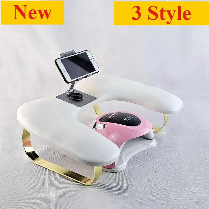 Nuovo bracciolo per unghie in 3 stili con supporto per telefono rotante, bracciolo per tecnologia delle unghie, bracciolo Tech per unghie in pelle PU, poggiamano a forma di U