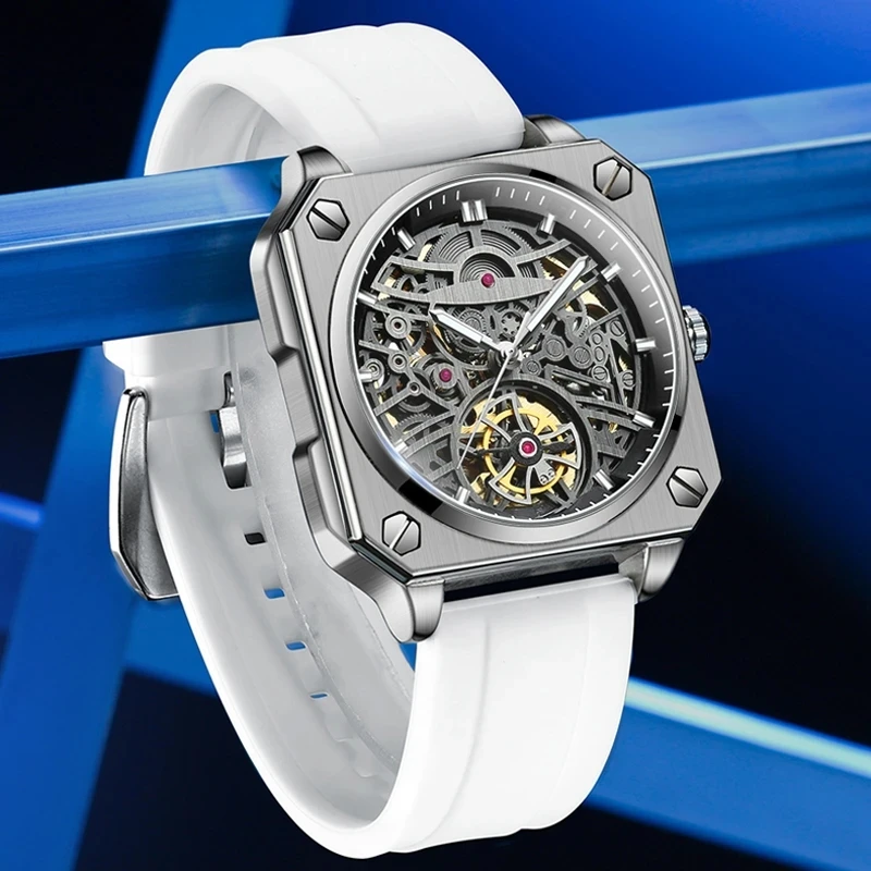 

2023 New box BINBOND H1133 Tourbillon Mechanical Watch Men Automatic Steel Strap Skeleton Mens Watches Top Brand Luxury