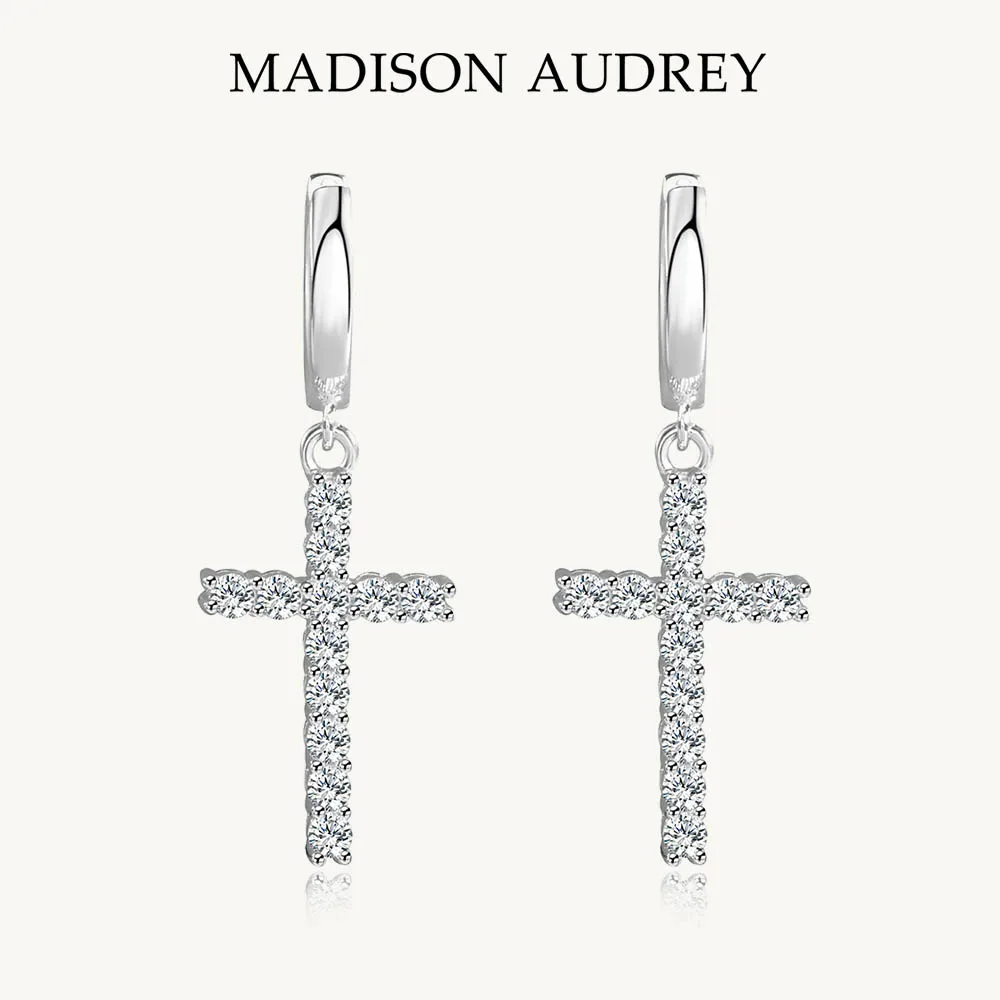 

925 Silver Cross Moissanite Drop Earring Bright Cut Diamond Earrings Wedding Birthday Luxury Jewelry Gifts for Women