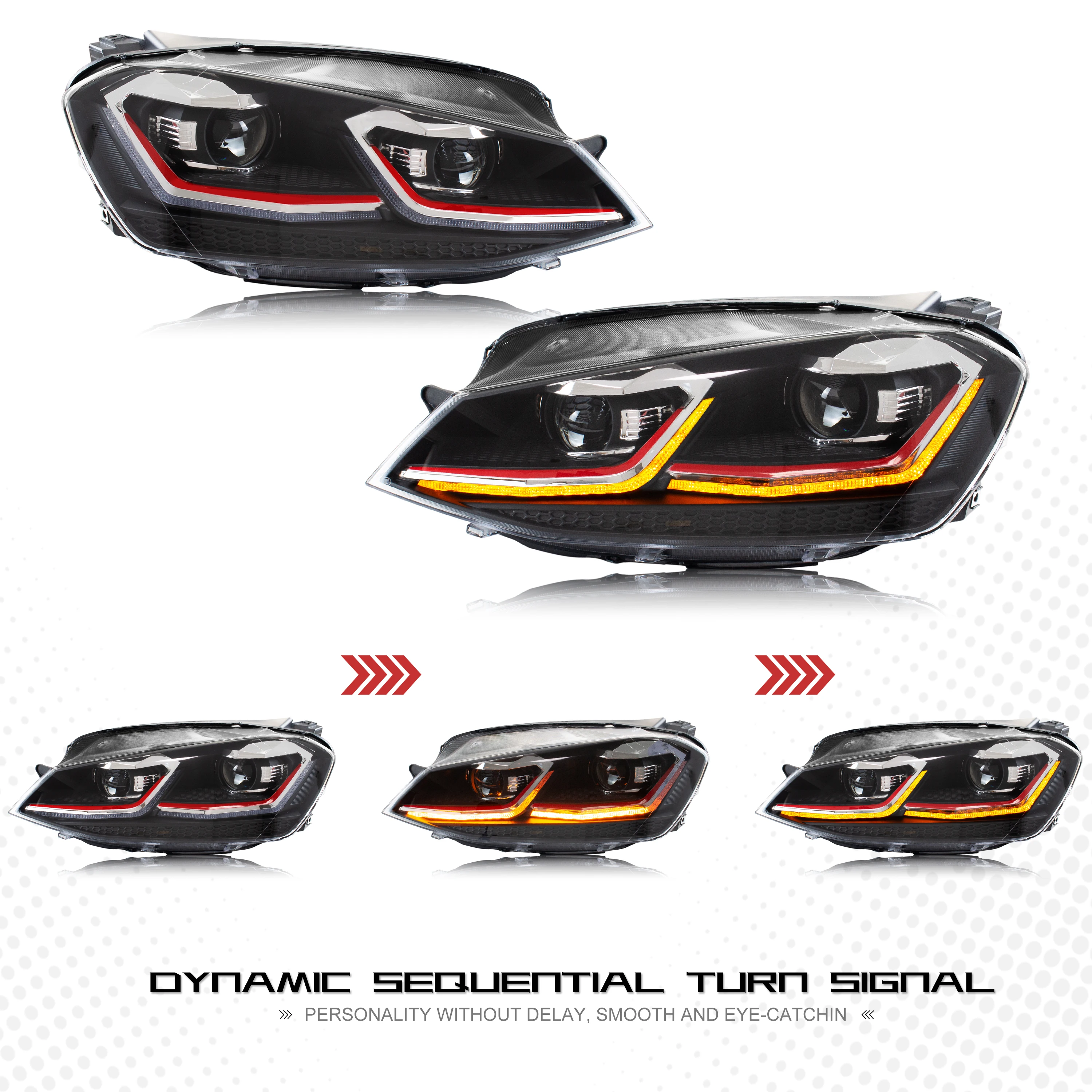 المصابيح الأمامية LED لسيارة Volkswagen VW Golf VII Golf MK7 TSI TDI 2012-2017 مجموعة المصابيح الأمامية الديناميكية [غير مناسبة GTI/R/GTD/MK7.5]