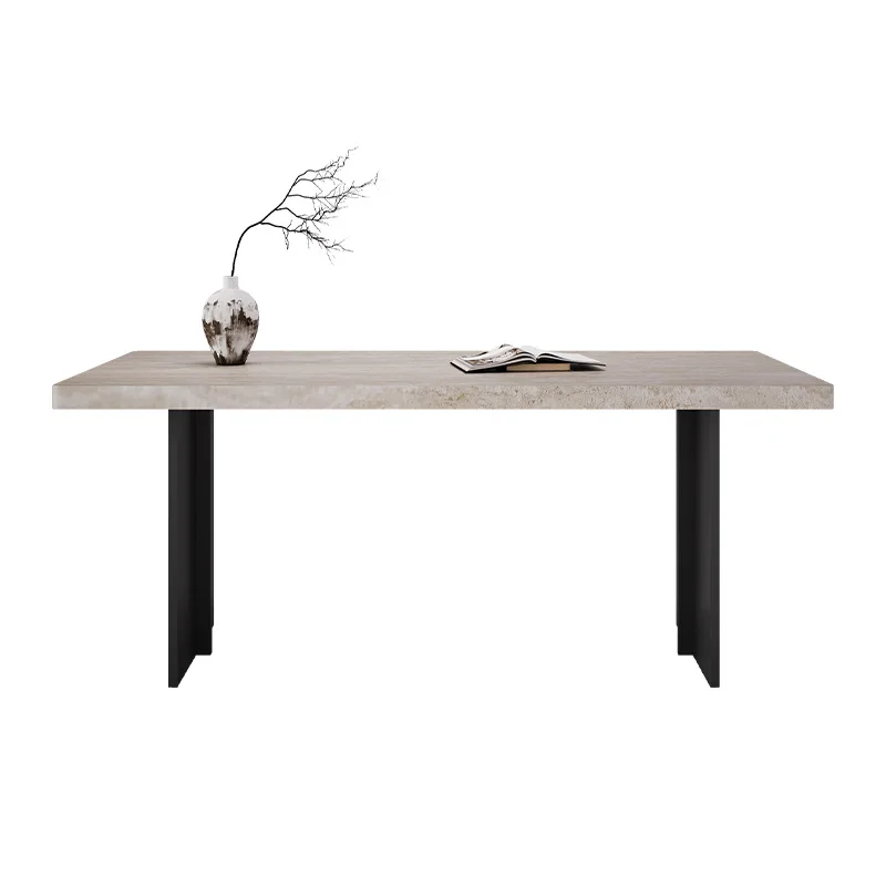 

Medieval minimalist hanging travertine rock slab dining table, household rectangular wabi sabi light luxury