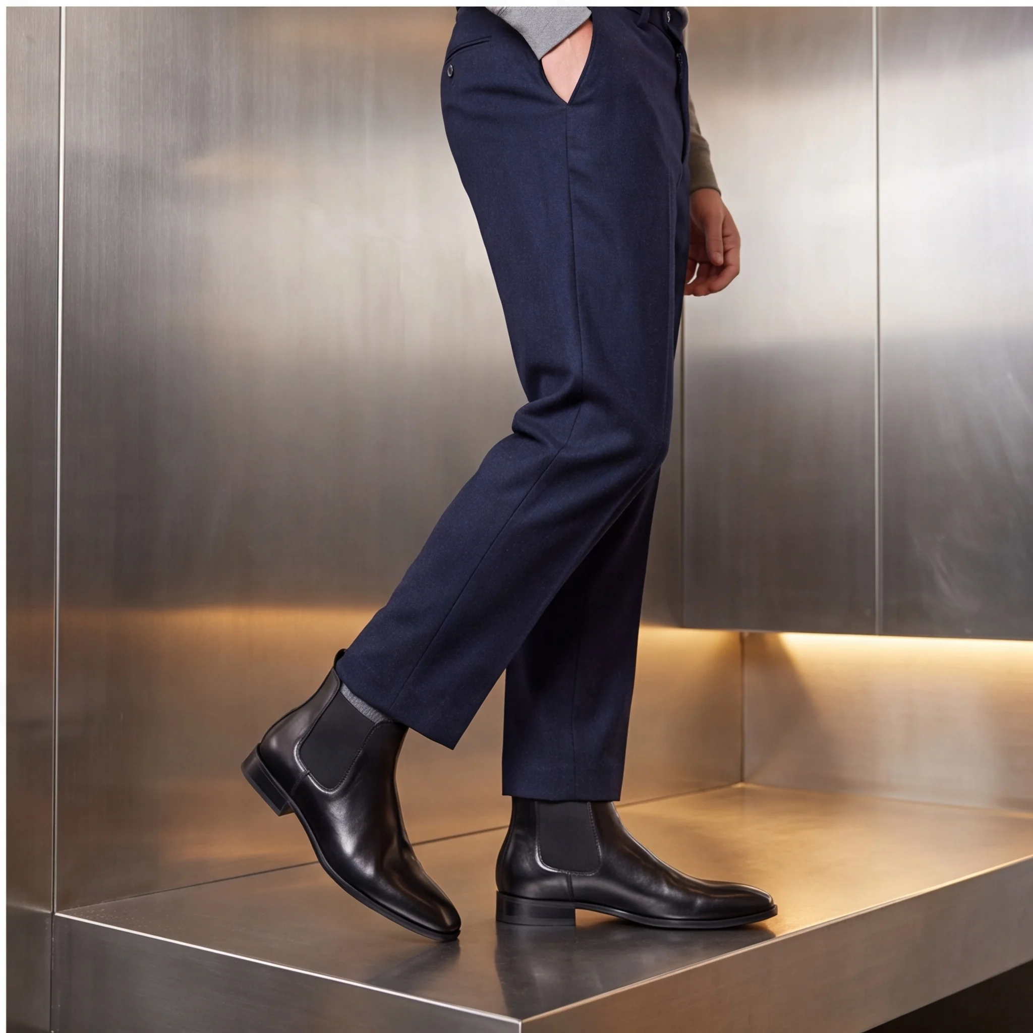 Chelsea-Stiefel für Herren, Knöchelhohe Stiefel, Elastische Seitenstiefel für Männer, Gummisohle, Polyesterfutter – Detail 4