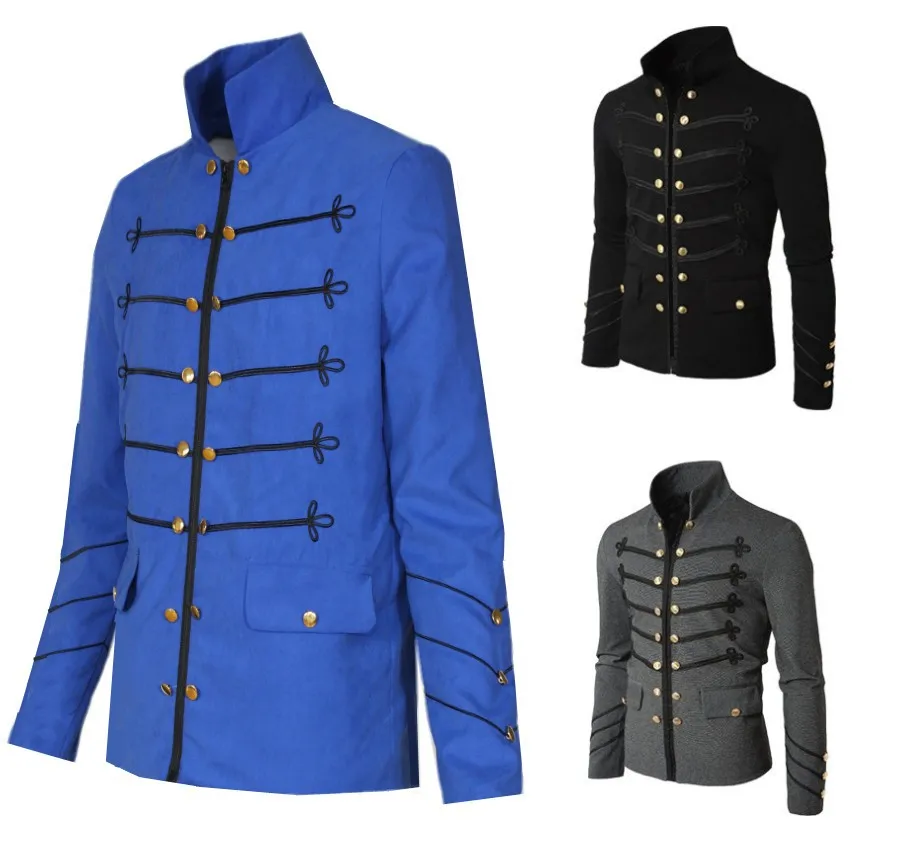 Steampunk Men Gothic Clothing Military Jackets Medieval Vintage Jacket Stand Collar Rock Frock Coat Men's Retro Punk Coat jacket