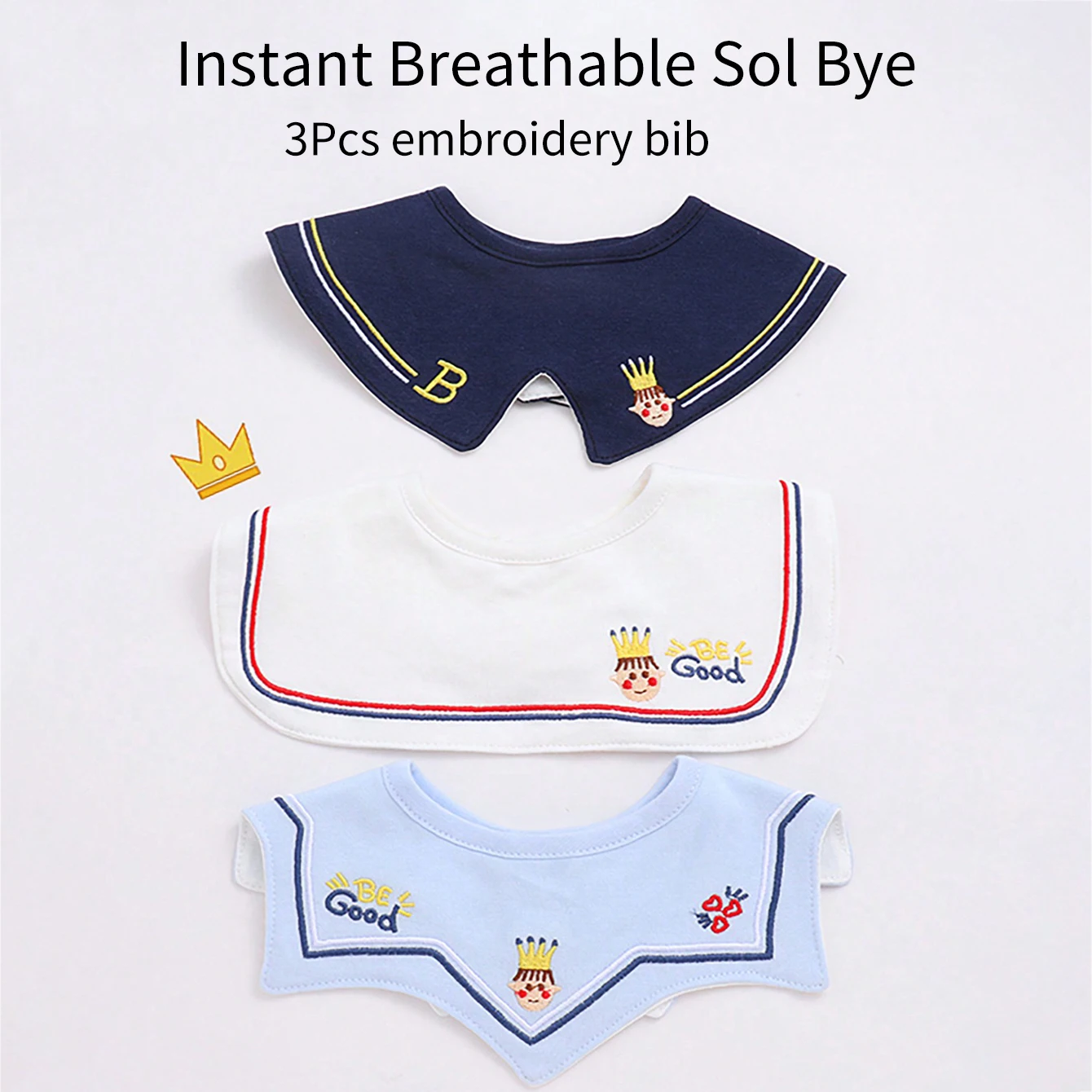 3Pcs Baby Crown Waterproof Saliva Bibs, 360 ° Rotatable Design - Specially Designed for Drooling Babies, Prevents Wetting of Clothes. Made of Pure Cotton with Exquisite Embroidery Craftsmanship. the Perfect Gift for Babies for Parties, Christmas, Thanksgiving, and New Year.