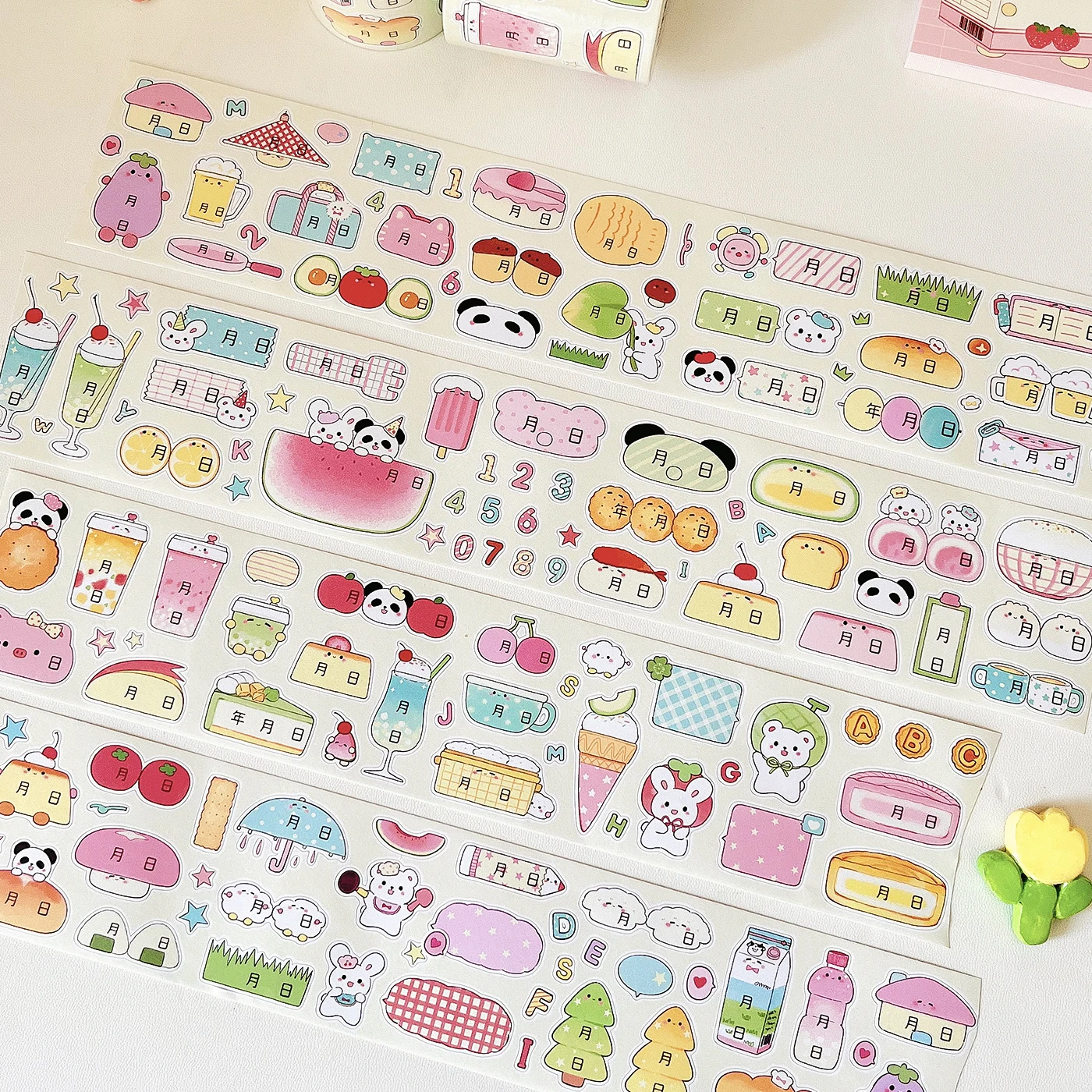 

Three Hearts Date Sticker Roll Writable Vintage Style Journal Tape