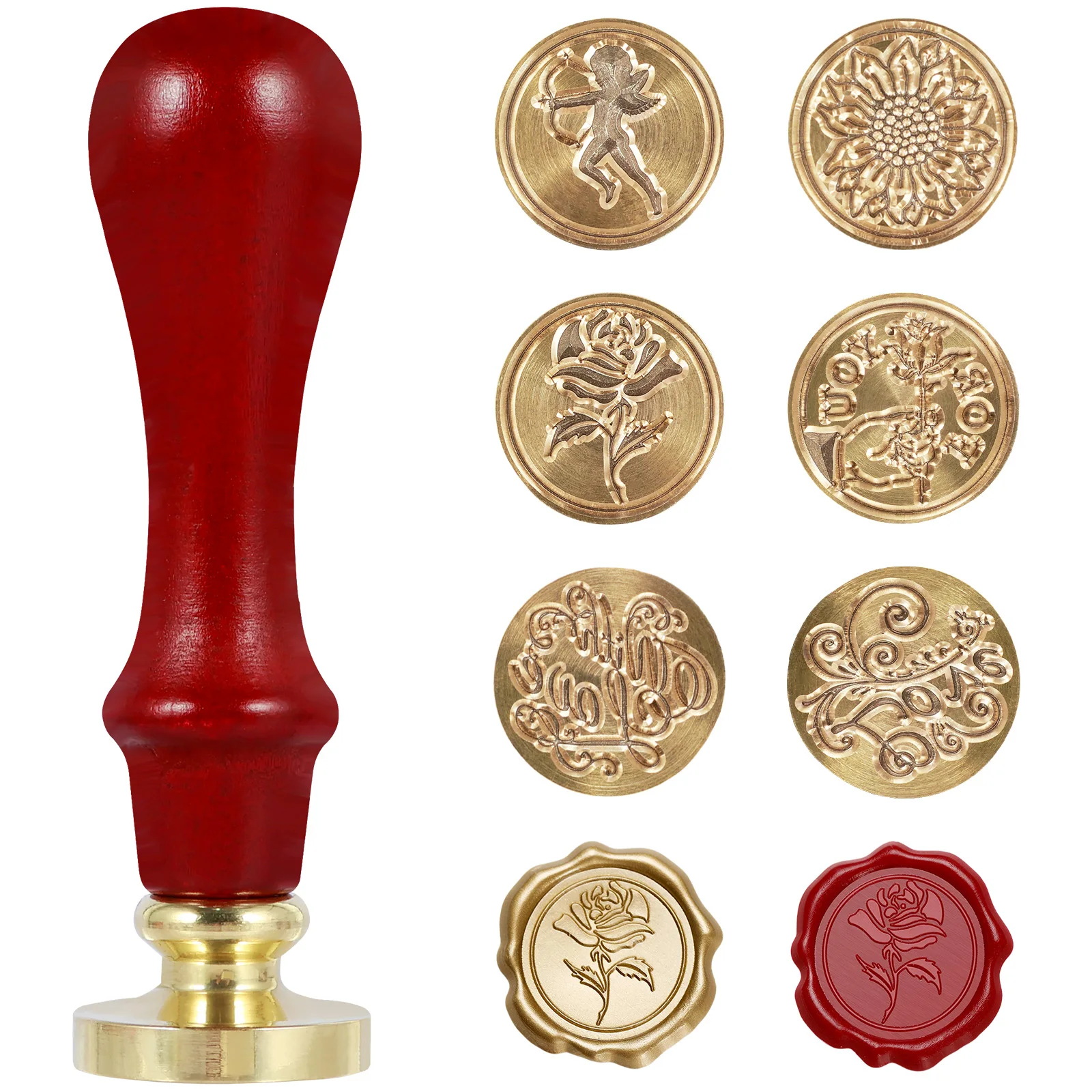 New 6Pcs Wax Seal Stamp Kit Vintage Sealing Wax Stamp with Brass Head and Wooden Handle Reusable Classic Wax Stamp Kit for