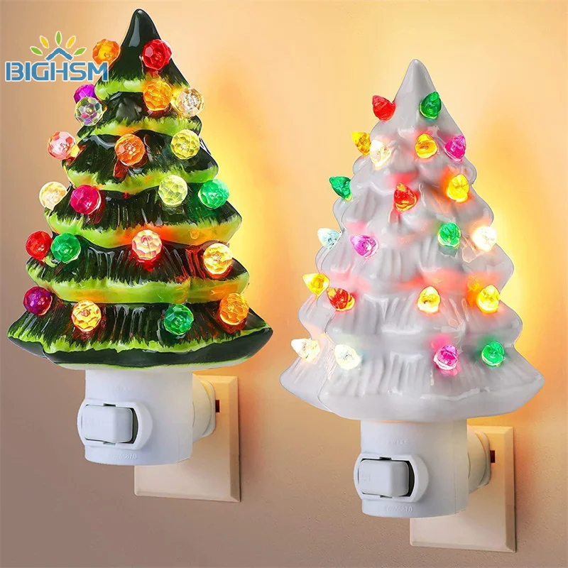 American Standard Plug-in Resin Christmas Tree Wall Hanging Light LED Bedside Night Light Warm Lighting Decor Navidad Ornament