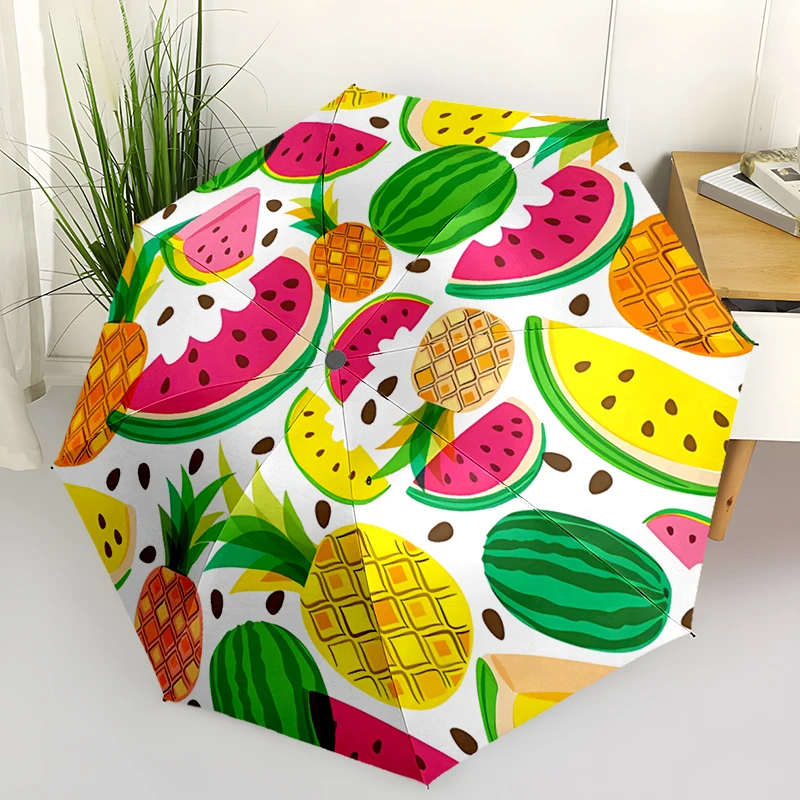 Fruit Theme Design Folding Umbrella - Fashionable Auto-Open Design 8 Iron Ribs Plastic Handle Foldable Sunshade，Perfect Gifts