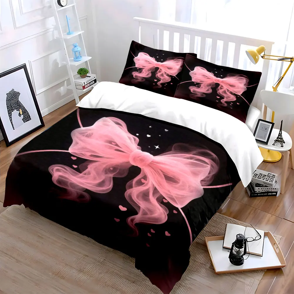Romantic Ribbon Decoration Set Soft Skin-Friendly Bedding Set Includes 1 Duvet Cover And 2 Pillowcase, Gift