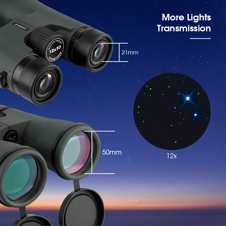 Svbony SA203 Telescope 12x50 Binoculars Professional Powerful BAK4 IPX7 Waterproof Camping Equipment for Birdwatching Stargazing