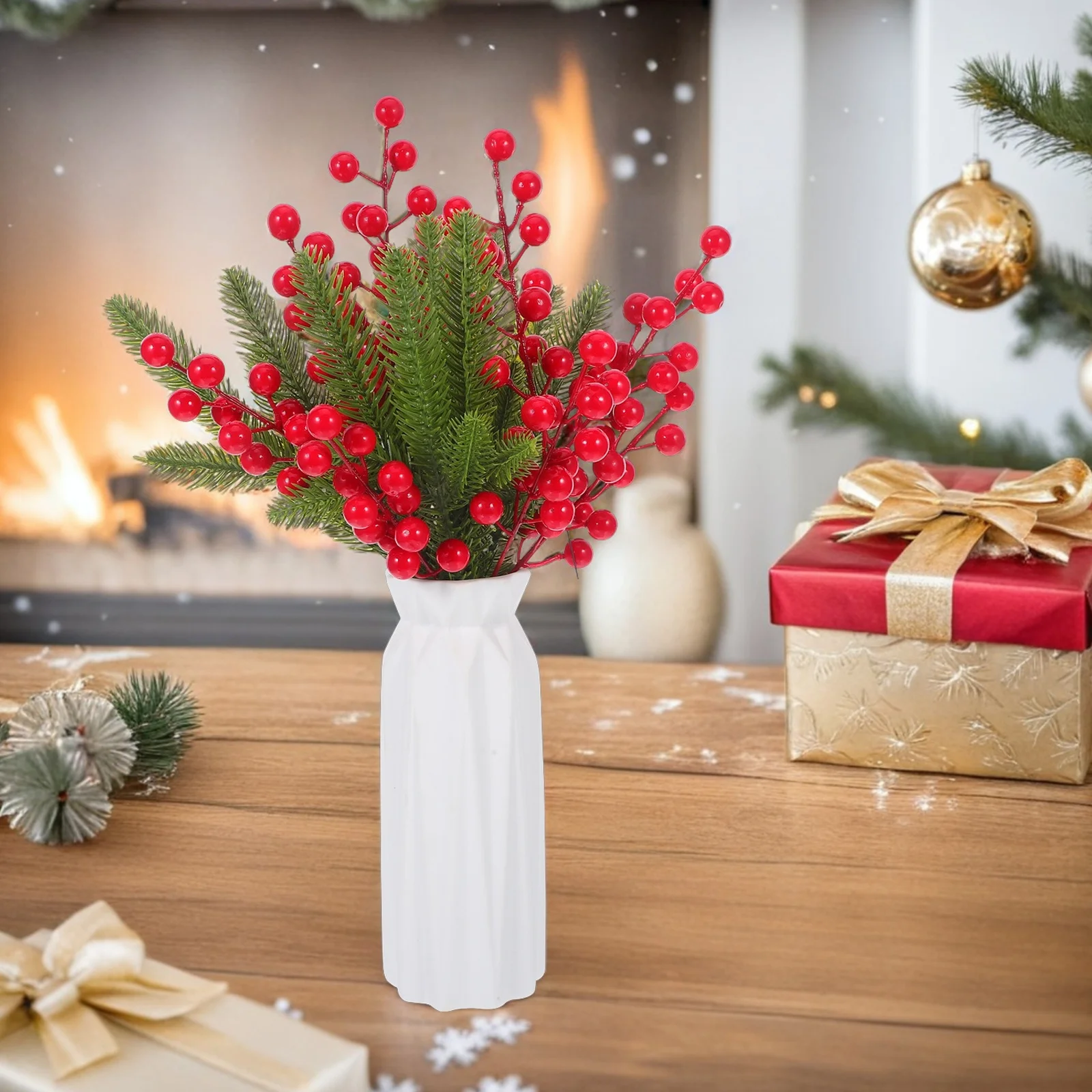 

20Pcs Artificial Red Berry Stems Realistic Festive Decor Faux Pine Branches Christmas New Year Home Decoration