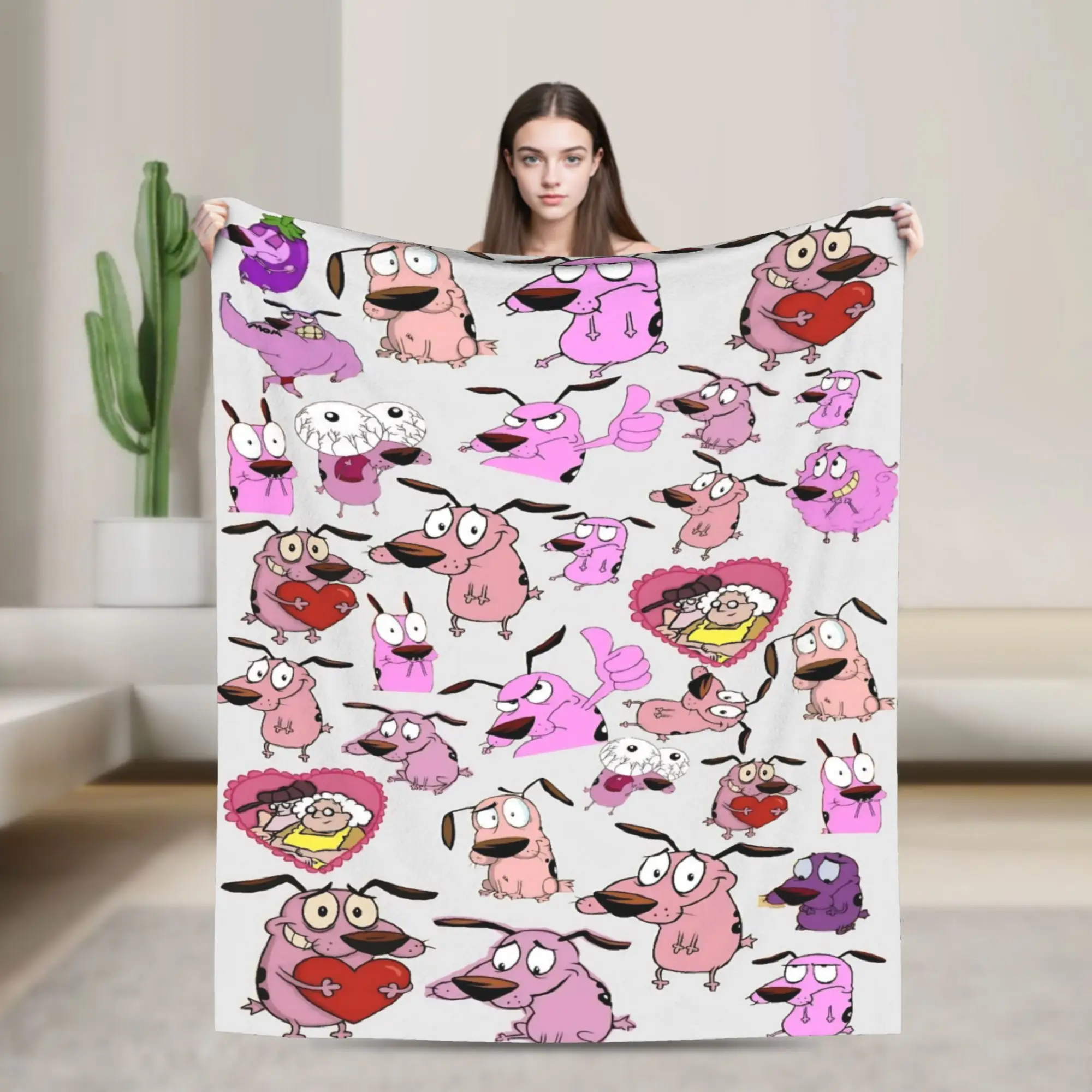 Couraged Cowardlys Dogs Blankets Fleece Cartoon Breathable Lightweight Throw Blankets for Bed Travel Plush Thin Quilt