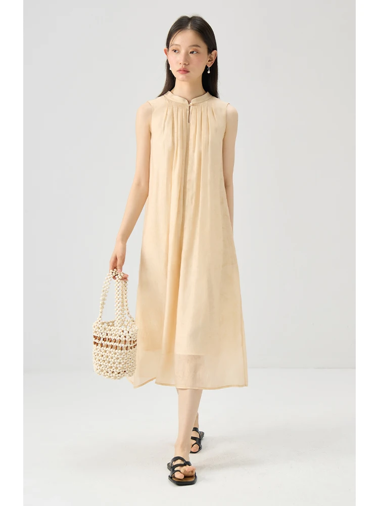 ZIQIAO Romantic  Pleated Summer Long Dress For Female 2024 Summer New Design A-line Mid-Length Women Dress 24ZQ92406