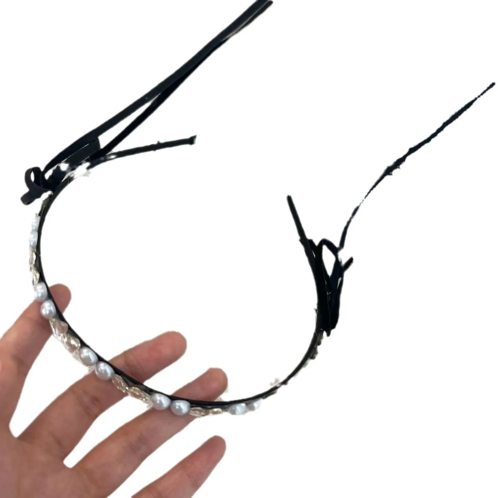 قطعة واحدة من عصابة رأس على شكل فيونكة لؤلؤية للنساء، نمط الخريف والشتاء، شريط ربط الشعر، إكسسوار للشعر من الحرير الفرنسي